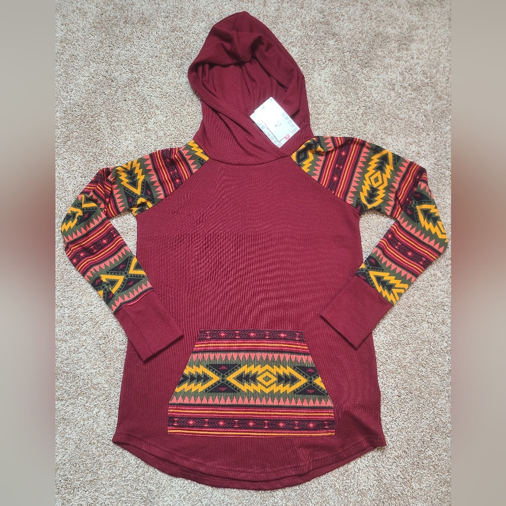 Hacci Sweater Lightweight Hoodie LuLaRoe Amber Wine Maroon Aztec